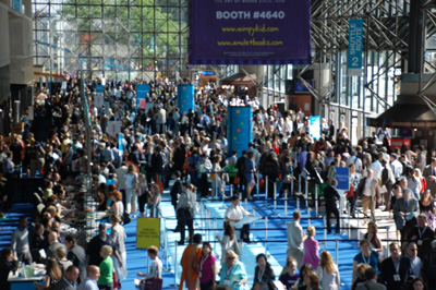 Photo of crowded registration area at Book Expo