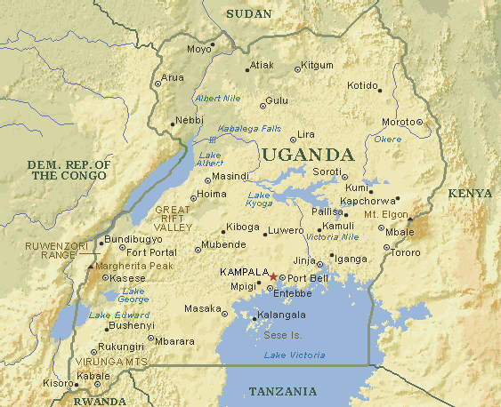 Map Of Uganda Showing Regions. MAP OF UGANDA AFRICA